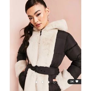 LUXE faux fur trim puffer in black